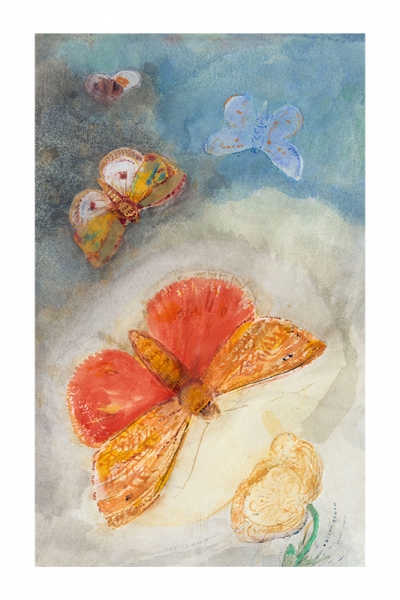 Odilon Redon - Papillons et fleur Variante 1 | 60x90 cm | Premium-Papier wasserfest