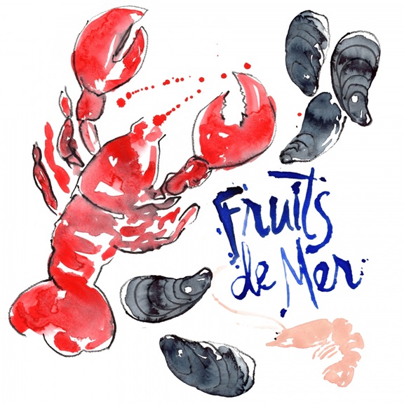 Seafood Watercolour No. 1 Variante 1 | 40x40 cm | Premium-Papier